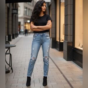 Easel Light Blue Distressed Straight Leg Jeans